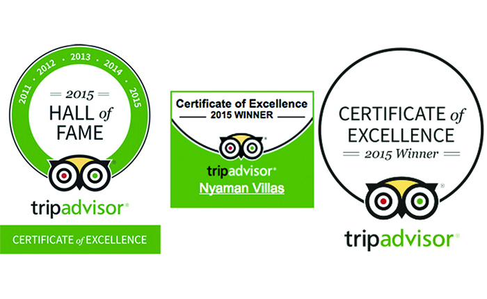 Nyaman Villas received for the 5th time, Trip Advisor's Certificate of Excellence 2015