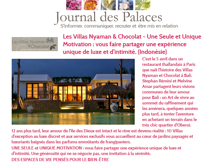 Nyaman Group Indonesia - Press - Journal des Palaces